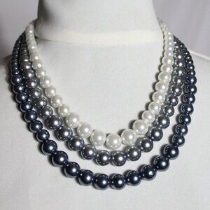 Vintage Faux Pearl Necklace, 17 Inch + 3" Ext,  Graduated 3 Strand
